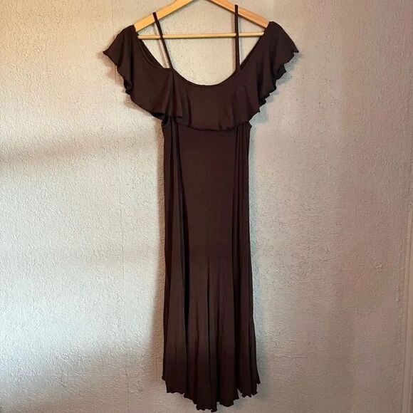 Ideology NWT Off the Shoulders Knee Length Dress Size Medium Brown Stretch - Picture 3 of 3
